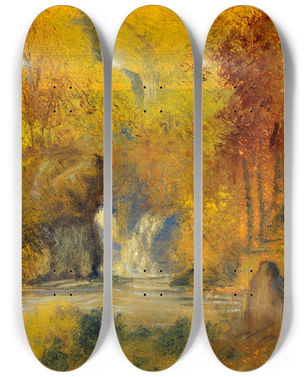 Triptych art skateboard deck of Louis Michel Eilshemius Autumn Landscape_2 by Louis Michel Eilshemius (1864-1941)