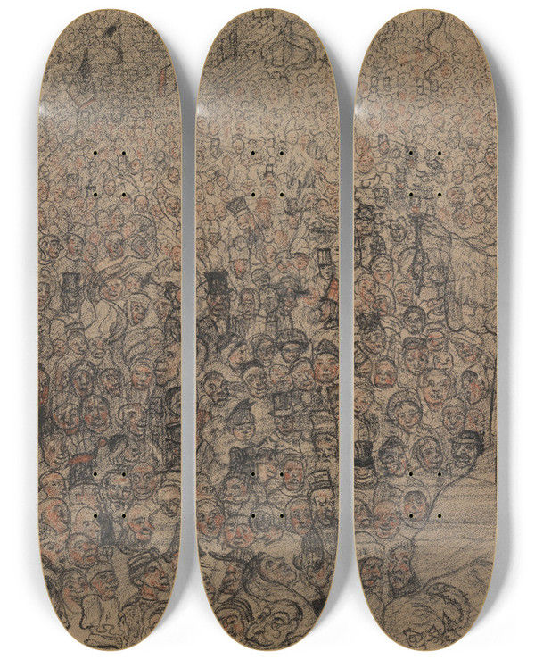 Triptych art skateboard deck of James Ensor The Multiplication Of The Fishes_1 by James Ensor (1860-1949)
