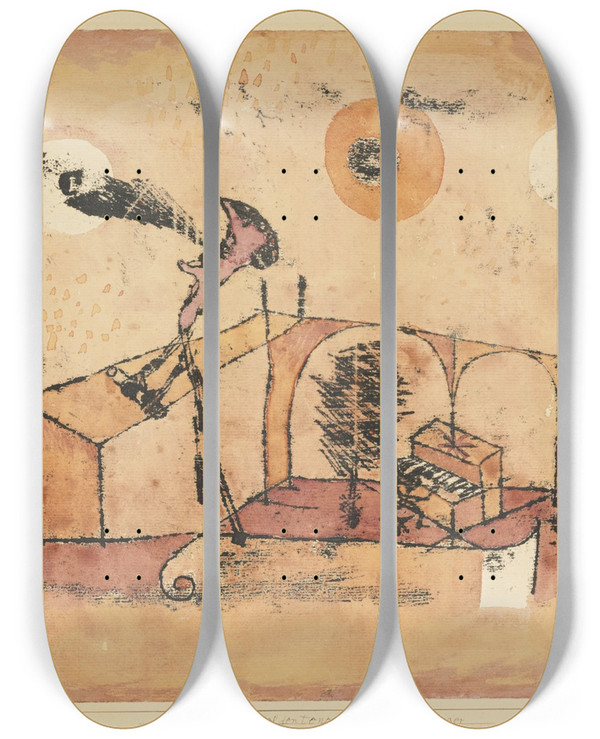 Triptych art skateboard deck of Paul Klee Der Heldentenor Als Konzertsnger The Heroic Tenor As A Concert Singer by Paul Klee (1879-1940)