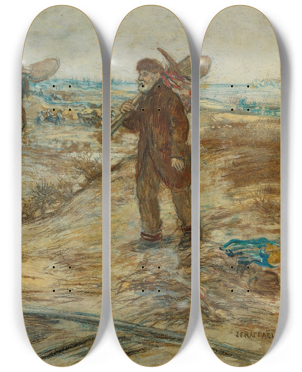 Triptych art skateboard deck of Jean Franois Raffalli Les Trois Cheminots by Jean Francois Raffaelli (1850-1924)