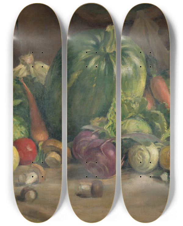 Triptych art skateboard deck of Ladislav Tresko Still Life With Vegetables by Ladislav Treskon (1900-1923)