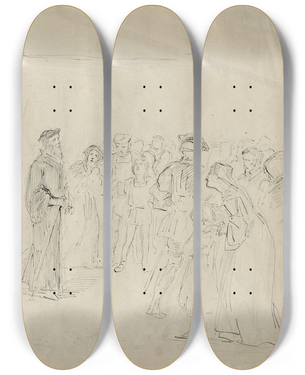 Triptych art skateboard deck of Matthijs Maris Scne Uit Shakespeare Man Op Weg Naar Zijn Executie by Matthijs Maris (1839-1917)