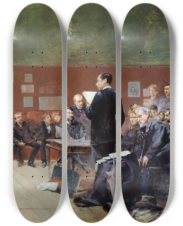 Triptych art skateboard deck of Henripatrice Dillon Rptition De La Srnade De Jean Jullien Au Thtre Libre by Henri Patrice Dillon (1850-1909)