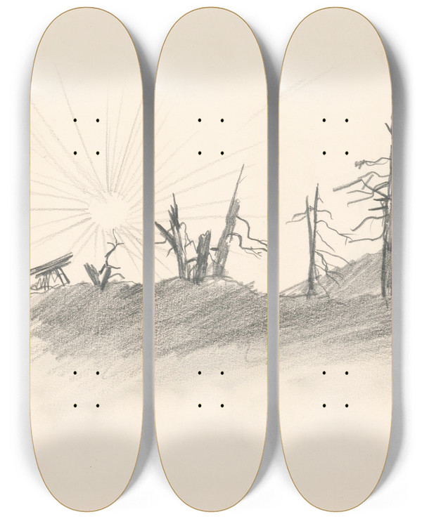 Triptych art skateboard deck of Jn Novk Such Stromy Pri Vchode Slnka by Jan Novak (1921-1944)