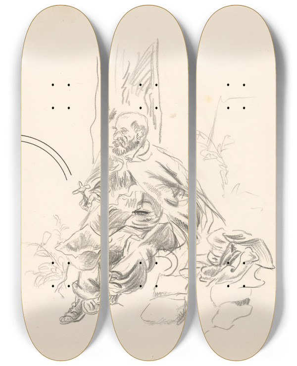 Triptych art skateboard deck of Jn Novk Obrk Na Starch Horch Pri Kaplnke by Jan Novak (1921-1944)