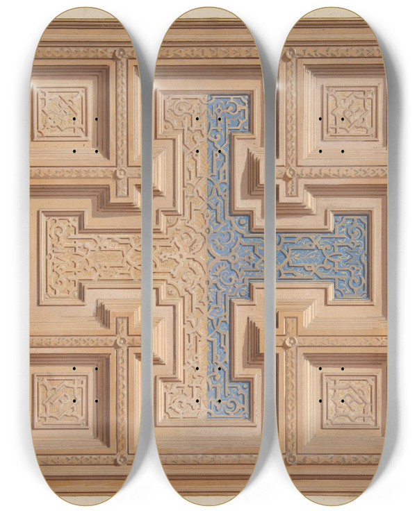 Triptych art skateboard deck of Julesedmondcharles Lachaise Design For The Decoration Of A Ceiling_4 by Jules-Edmond-Charles Lachaise (1897)