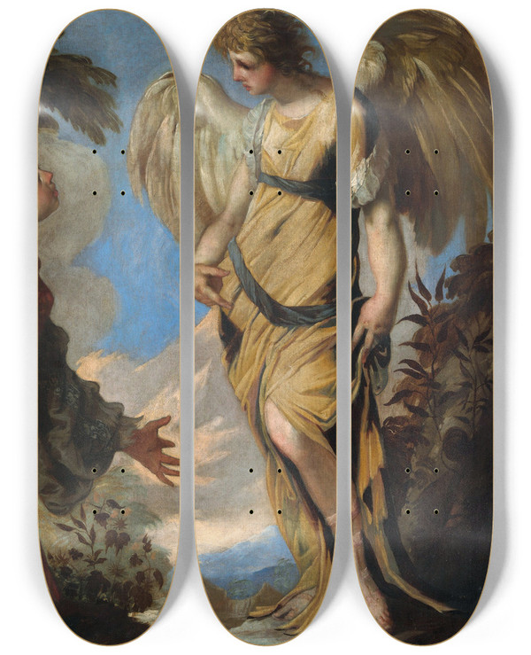 Triptych art skateboard deck of Francesco Maffei Hagar And The Angel_1 by Francesco Maffei (1605-1660)