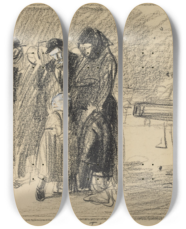 Triptych art skateboard deck of Jeanlouis Forain Les Notables by Jean Louis Forain (1852-1931)