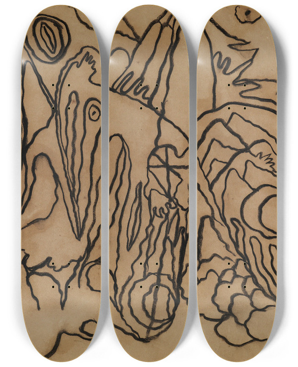 Triptych art skateboard deck of Wilhelm Morgner Astrale Landschaft Iv by Wilhelm Morgner (1891-1917)
