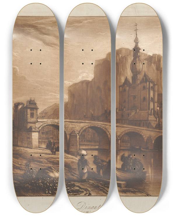 Triptych art skateboard deck of George Arnald Dinant No 1 Southwest View_2 by George Arnald (1763-1841)