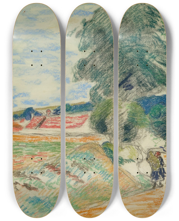 Triptych art skateboard deck of Armand Guillaumin Paysage Dile Defrance by Armand Guillaumin (1841-1927)