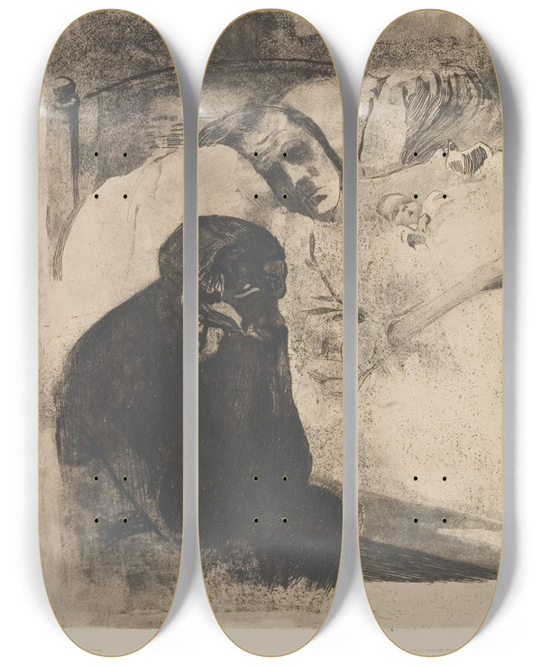 Triptych art skateboard deck of Kthe Kollwitz Unemployment_1 by Kthe Kollwitz (1867-1945)