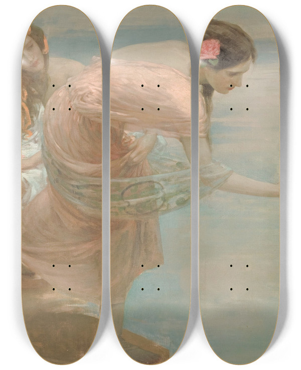 Triptych art skateboard deck of Rupert Bunny A Summer Morning by Rupert Bunny (1864-1947)