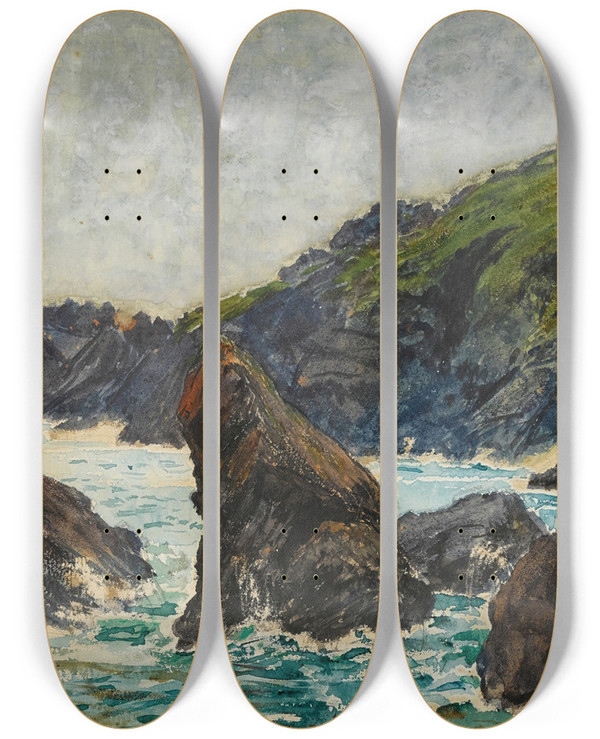 Triptych art skateboard deck of William Holman Hunt The Lizard Cornwall by William Holman Hunt (1827-1910)