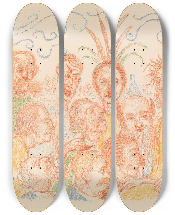 Triptych art skateboard deck of James Ensor Christ Before His Judges by James Ensor (1860-1949)
