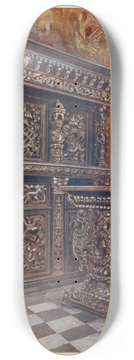 Edwin Foley - Carved oak armoire, Carved oak table 8.25 inch art skate deck
