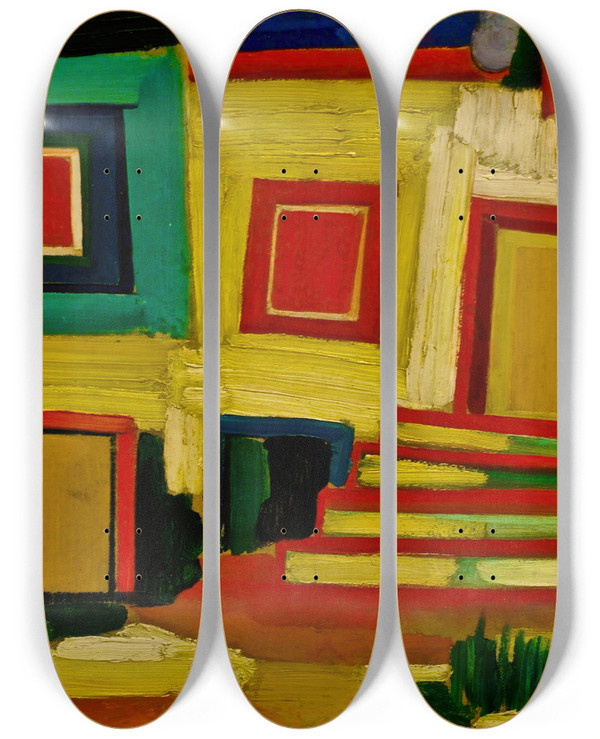 Triptych art skateboard deck of Amadeo De Souzacardoso The Little Bright House Landscape by Amadeo de Souza-Cardoso (1887-1918)
