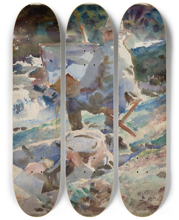 Triptych art skateboard deck of John Singer Sargent An Artist At His Easel by John Singer Sargent (1856-1925)