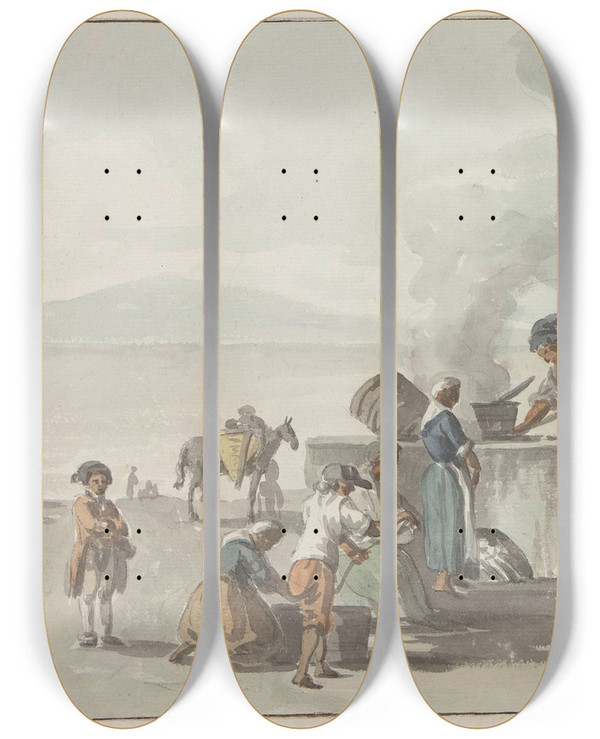 Triptych art skateboard deck of Abrahamlouisrodolphe Ducros Smelten Van Teer Te Chiaja Napels by Abraham-Louis-Rodolphe Ducros (1748-1810)
