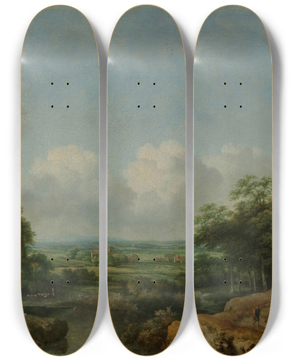Triptych art skateboard deck of Allaert Van Everdingen Swedish Landscape by Allaert Van Everdingen (1621-1675)