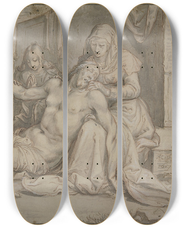 Triptych art skateboard deck of Jacob Matham The Lamentation Of Christ by Jacob Matham (1571-1631)