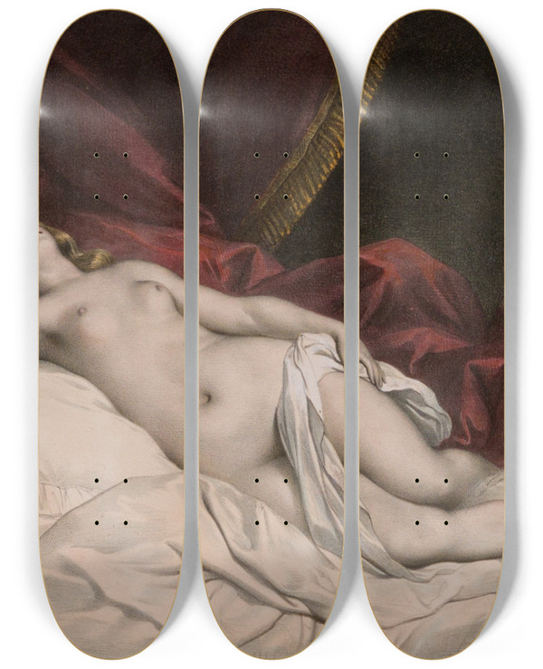 Triptych art skateboard deck of Achille Devria Lamav Akt by Achille Deveria (1800-1857)