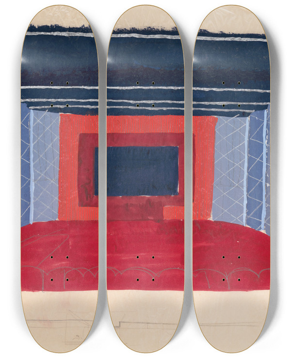 Triptych art skateboard deck of Winold Reiss Design Proposals For Puck Theater New York Ny Interior Perspective Study_4 by Winold Reiss (1886-1953)