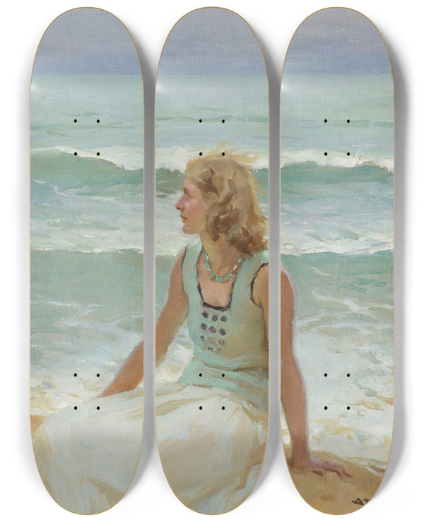 Triptych art skateboard deck of Charles Atamian On The Beach by Charles Atamian (1872-1947)