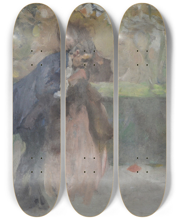 Triptych art skateboard deck of Brynolf Wennerberg Der Handkuss by Brynolf Wennerberg (1866-1950)