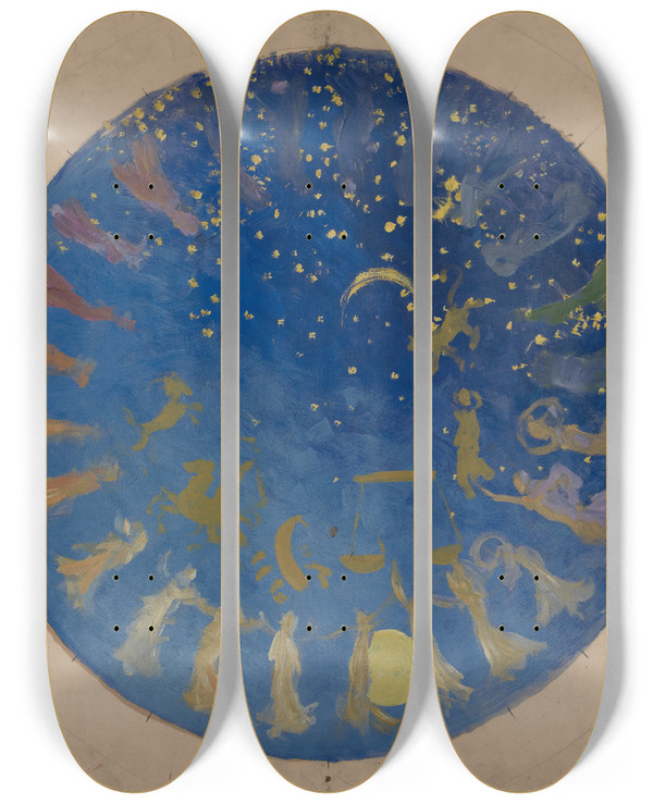 Triptych art skateboard deck of Edwin Austin Abbey Study For The Hours Ceiling Mural House Chamber Pennsylvania State Capitol Atharrisburg by Edwin Austin Abbey (1852-1911)