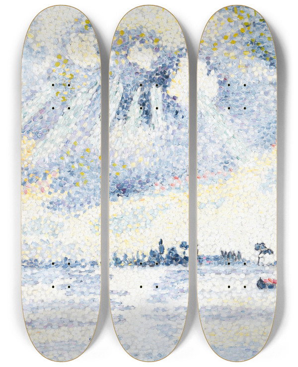 Triptych art skateboard deck of Henriedmond Cross Sunset On The Lagoon Venice by Henri-Edmond Cross (1856-1910)