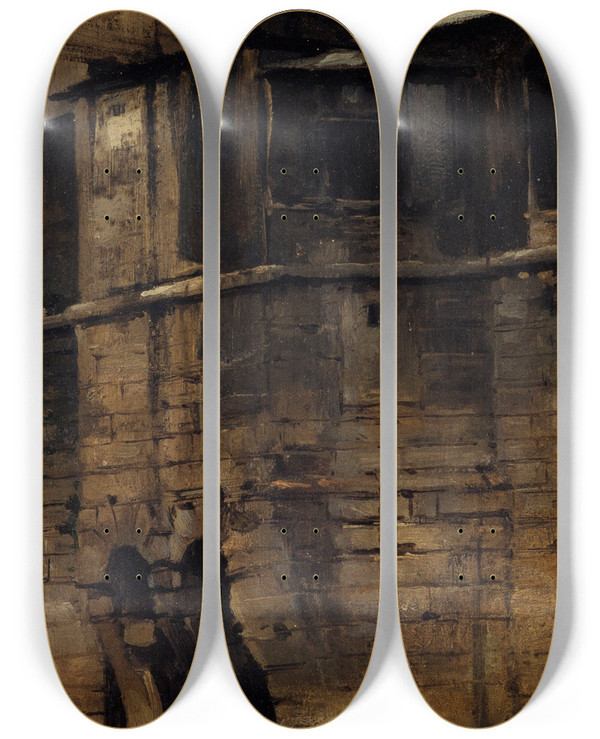 Triptych art skateboard deck of Lucien Mlingue Les Cagnards De Lhteldieu by Lucien Melingue (1841-1889)
