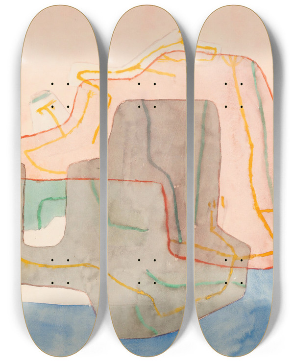 Triptych art skateboard deck of Paul Klee Mythos Einer Insel by Paul Klee (1879-1940)