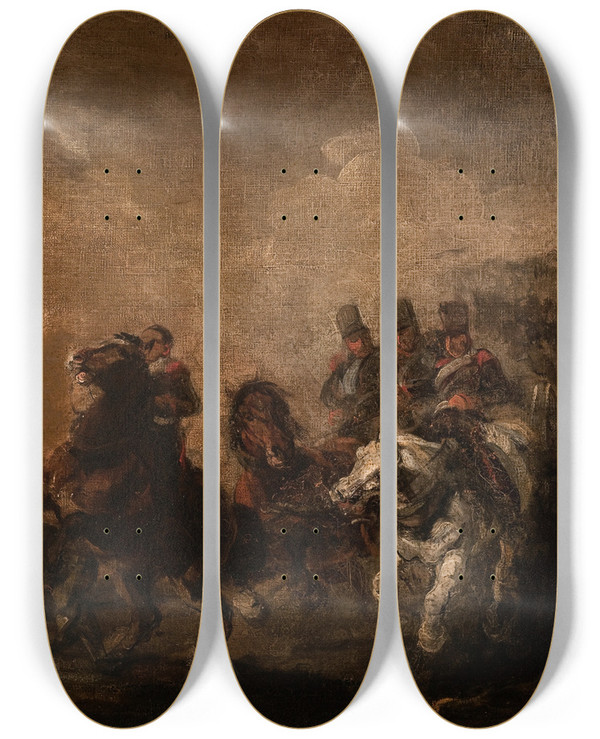 Triptych art skateboard deck of Piotr Michaowski Artillery Crossing A Stream by Piotr Michalowski (1800-1855)