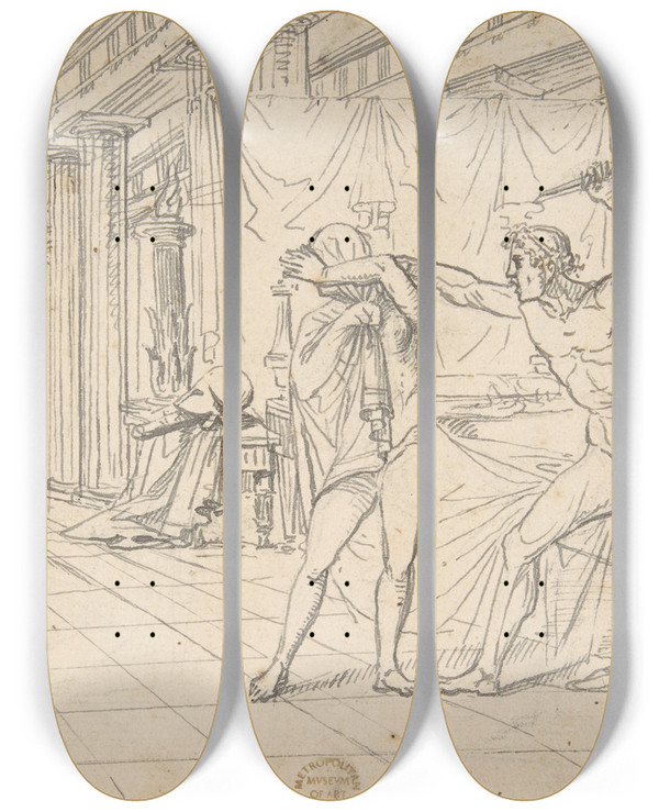 Triptych art skateboard deck of Vincenzo Camuccini Tarquin And Lucrezia by Vincenzo Camuccini (1771-1844)
