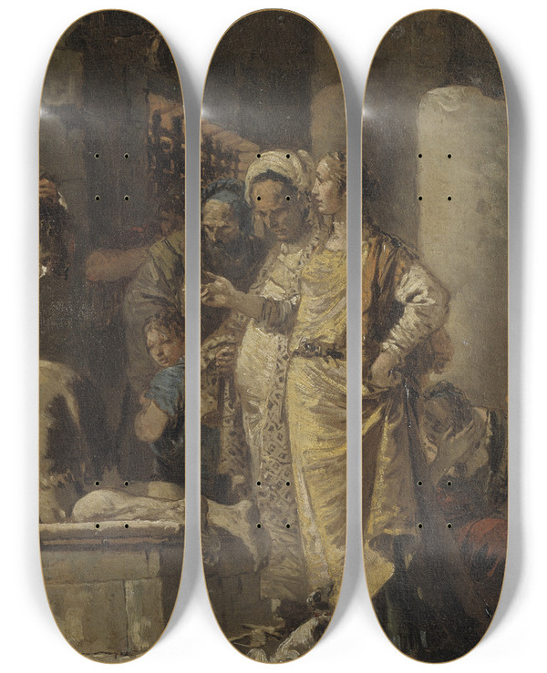 Triptych art skateboard deck of Giovanni Battista Tiepolo The Beheading Of St John The Baptist by Giovanni Battista Tiepolo (1696-1770)