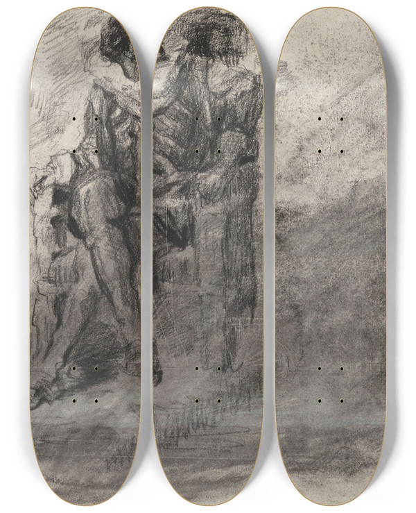 Triptych art skateboard deck of James Ensor Don Quixote_28 by James Ensor (1860-1949)