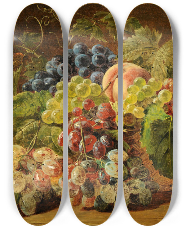 Triptych art skateboard deck of Ferdinand Georg Waldmller Still Life With Peaches And Grapes by Ferdinand Georg Waldmuller (1793-1865)
