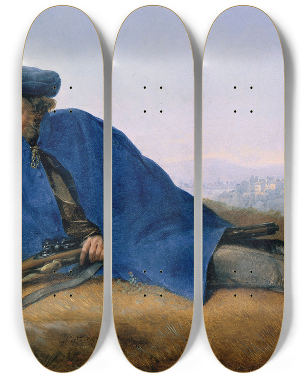 Triptych art skateboard deck of Georg Friedrich Kersting On Outpost by Georg Friedrich Kersting (1785-1847)