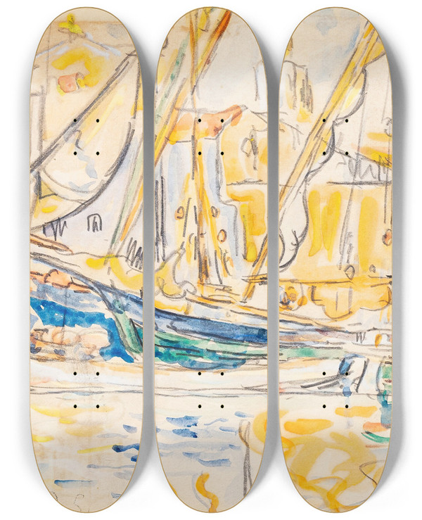 Triptych art skateboard deck of Paul Signac Sainttropez by Paul Signac (1863-1935)