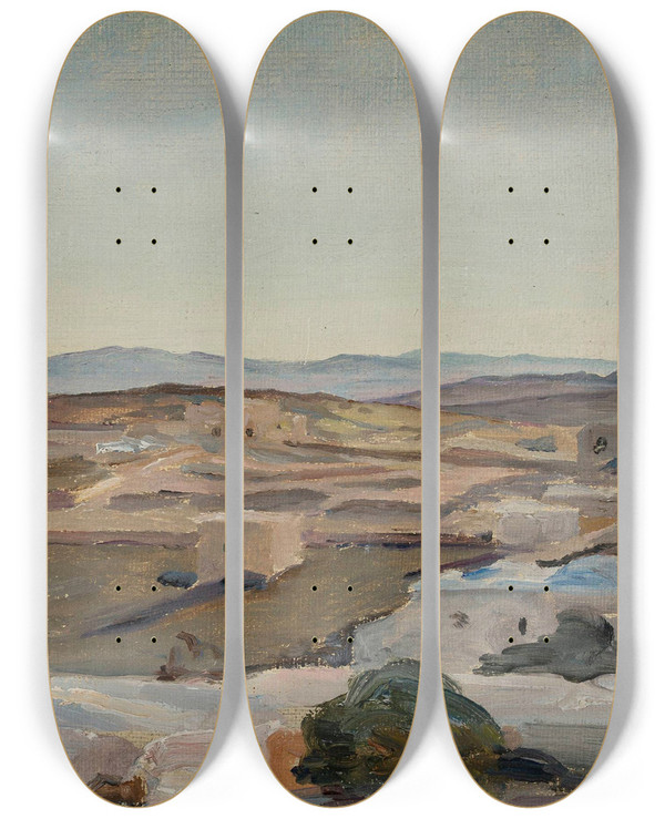 Triptych art skateboard deck of Jan Cigliski Ramallah Near Jerusalem From The Journey To Palestine by Jan Ciaglinski (1858-1913)