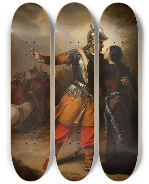 Triptych art skateboard deck of Jzef Simmler Wacaws Farewell To Maria by Jozef Simmler (1823-1868)