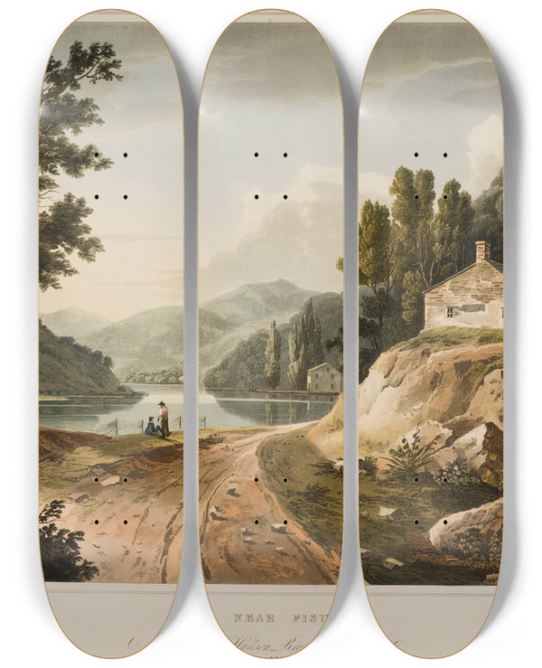 Triptych art skateboard deck of William Guy Wall View Near Fishkill by William Guy Wall (1792-1864)