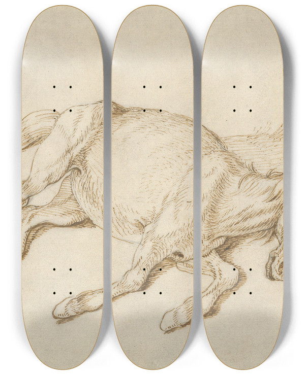 Triptych art skateboard deck of Sinibaldo Scorza A Horse Lying On Its Side by Sinibaldo Scorza (1589-1631)