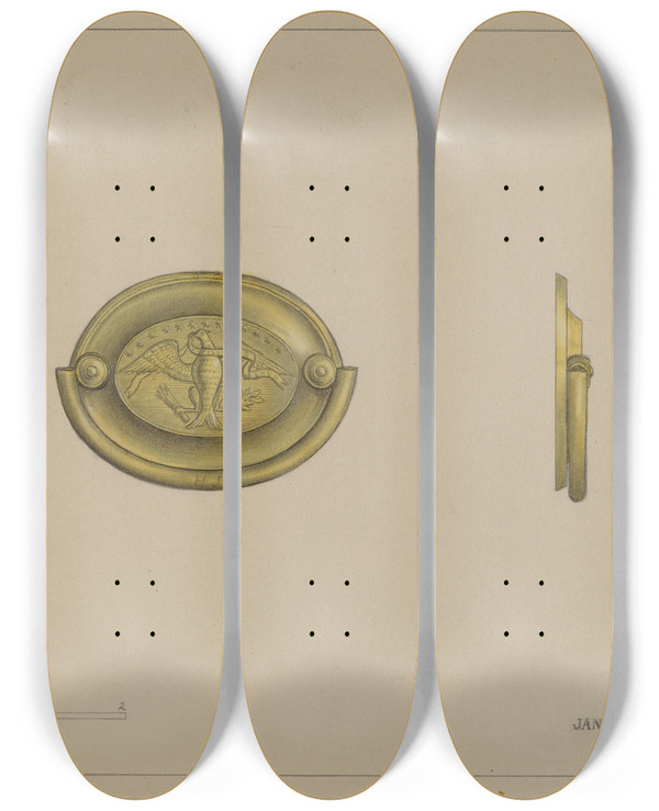 Triptych art skateboard deck of Janet Riza Drawer Pull_6 by Janet Riza (20-)