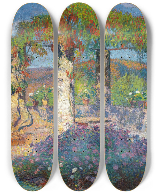 Triptych art skateboard deck of Henri Martin La Tonelle De Langle Nordouest Du Parc De Marquayrol by Henri Martin (1860-1943)