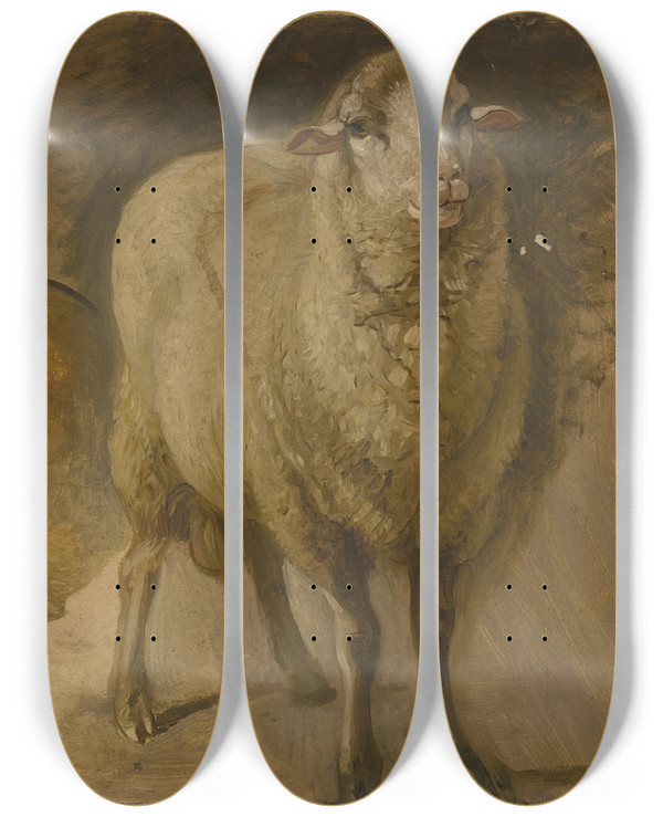 Triptych art skateboard deck of Jakob Becker Sheep_1 by Jakob Becker (1810-1872)
