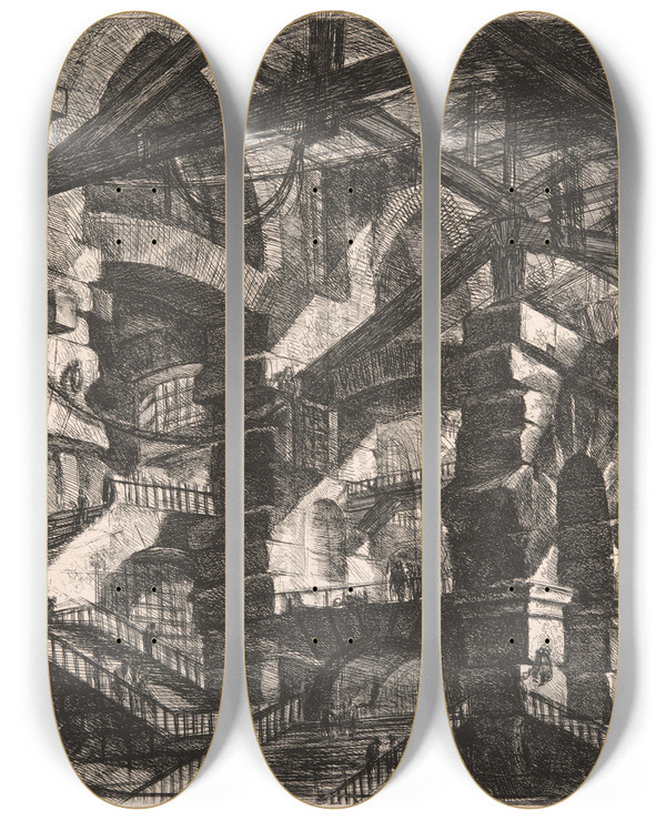 Triptych art skateboard deck of Giovanni Battista Piranesi The Gothic Arch by Giovanni Battista Piranesi (1720-1778)