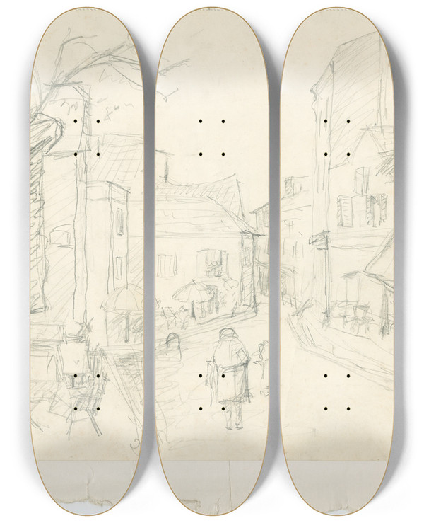 Triptych art skateboard deck of Anny Dollschein Strae by Anny Dollschein (1893-1946)