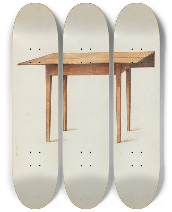 Triptych art skateboard deck of Ray Holden Shaker Dropleaf Table by Ray Holden